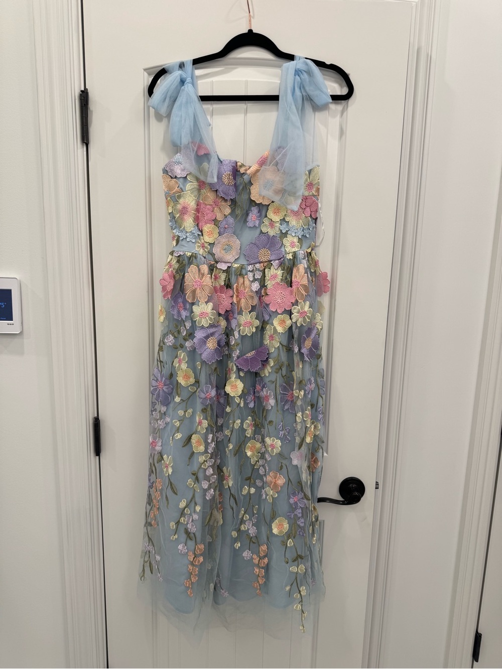 Just Me Pastel Blue Floral Appliqué Tulle Dress